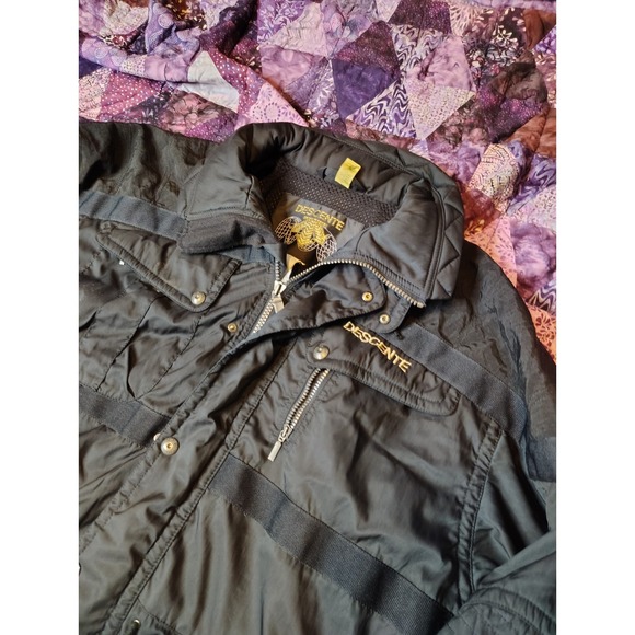 Vintage 90s Descente Ski Jacket Men's 2XLT Black Yellow Snowboarding Hooded - Picture 1 of 11